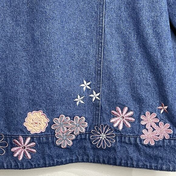 Vintage Denim Womens XL Jacket Pink Embroidered Flowers Butterflies Toffee Apple - Picture 6 of 10